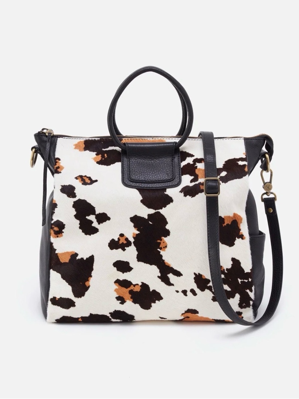 HOBO Sheila Large Satchel In Hair-On Leather; Cow Print Black And Brown - Picture 4 of 11